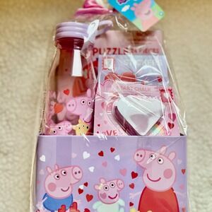 Peppa Pig Valentines Day Gift Set Tin Box Water Bottle Puzzle Stickers Chalk NEW